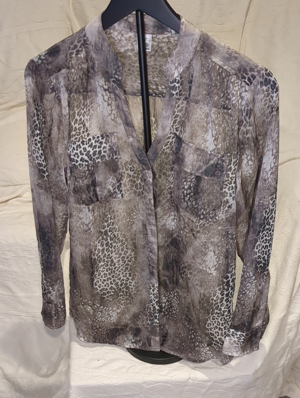Jockey P2P  Sheer Animal-Print Button-Down Blouse